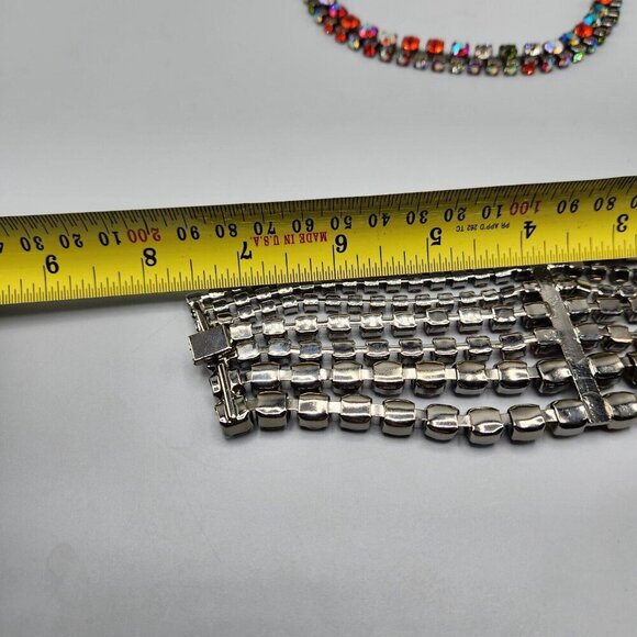 Rainbow Rhinestone Bracelet & Choker Aurora Borealis Silver Tone Brilliant Set - Picture 8 of 13